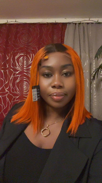 V005  Bone Straight Orange light Black root 2*6 closure