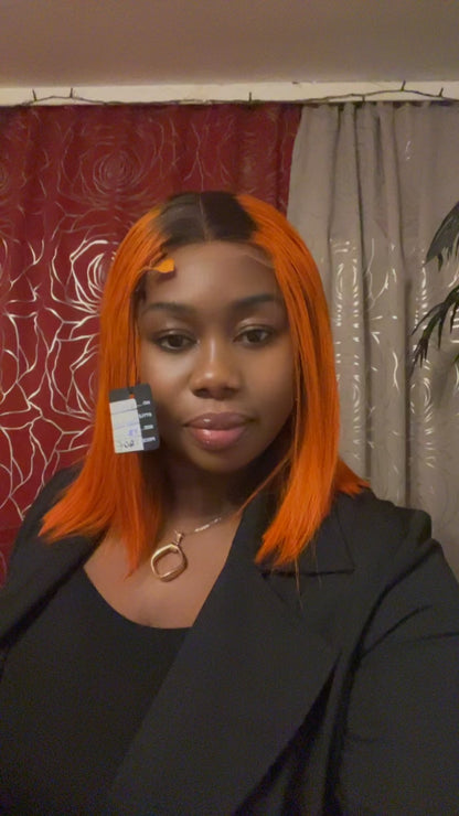 V005  Bone Straight Orange light Black root 2*6 closure